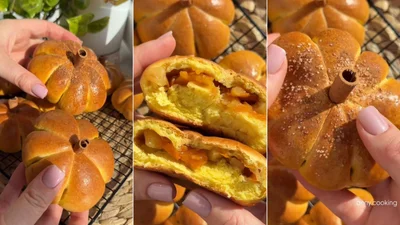 Так пахнет и вкусна осень: булочки-тыквочки с яблочно-тыквенной начинкой
