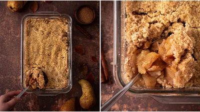 Теплый грушево-имбирный крамбл – простой десерт для холодного вечера