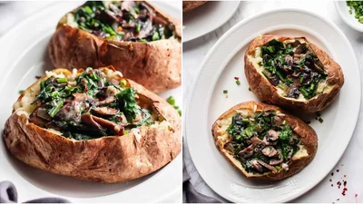 Запеченный картофель с начинкой из грибов и красного перца – нереально вкусный ужин