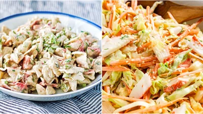 Праздничный салат из пекинки, крабовых палочек и ананасов – гости не устоят