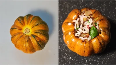 Страва, що пахне затишком: рисова каша в гарбузі з сухофруктами