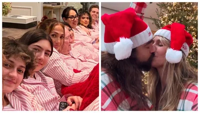 Звезды на Рождество: Дженнифер Лопес одела в одинаковые пижамы всю семью, а Хайди Клум не может оторваться от поцелуев