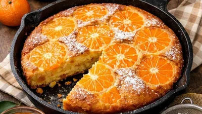Зваблює з першого погляду: сонячний мандариновий пиріг на сковорідці