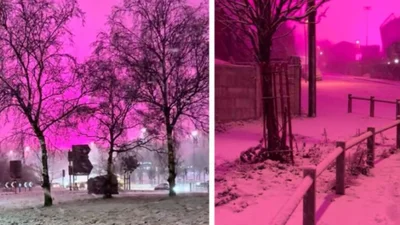 В Бирмингеме небо приобрело необычный розовый оттенок и напугало местных жителей