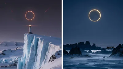 Рідкісне кільцеподібне затемнення прикрасило небо над Антарктидою - вау-кадри