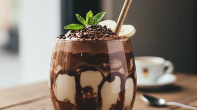 Шоколадно-банановий мус-лате: напій та десерт в 1 стакані