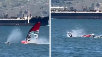 Віндсерфер на швидкості врізався у гігантського кита: драматичні кадри, які обговорює весь інтернет