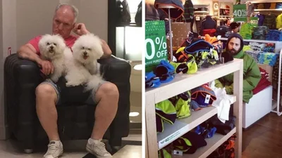 "Люба, я втомився": кумедні фото чоловіків, яких жінки змусили піти на шопінг