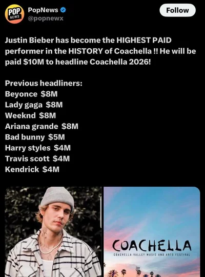 Джастін Бібер побив рекорд по найвищому гонорару - фото 852670