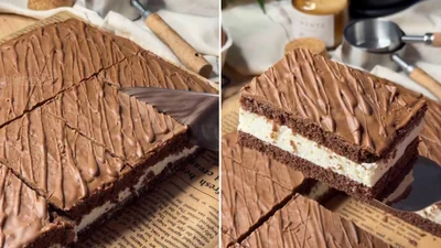 Пирожное "Молочный ломтик" – это популярный домашний десерт из ТикТок, похожий на батончик Kinder