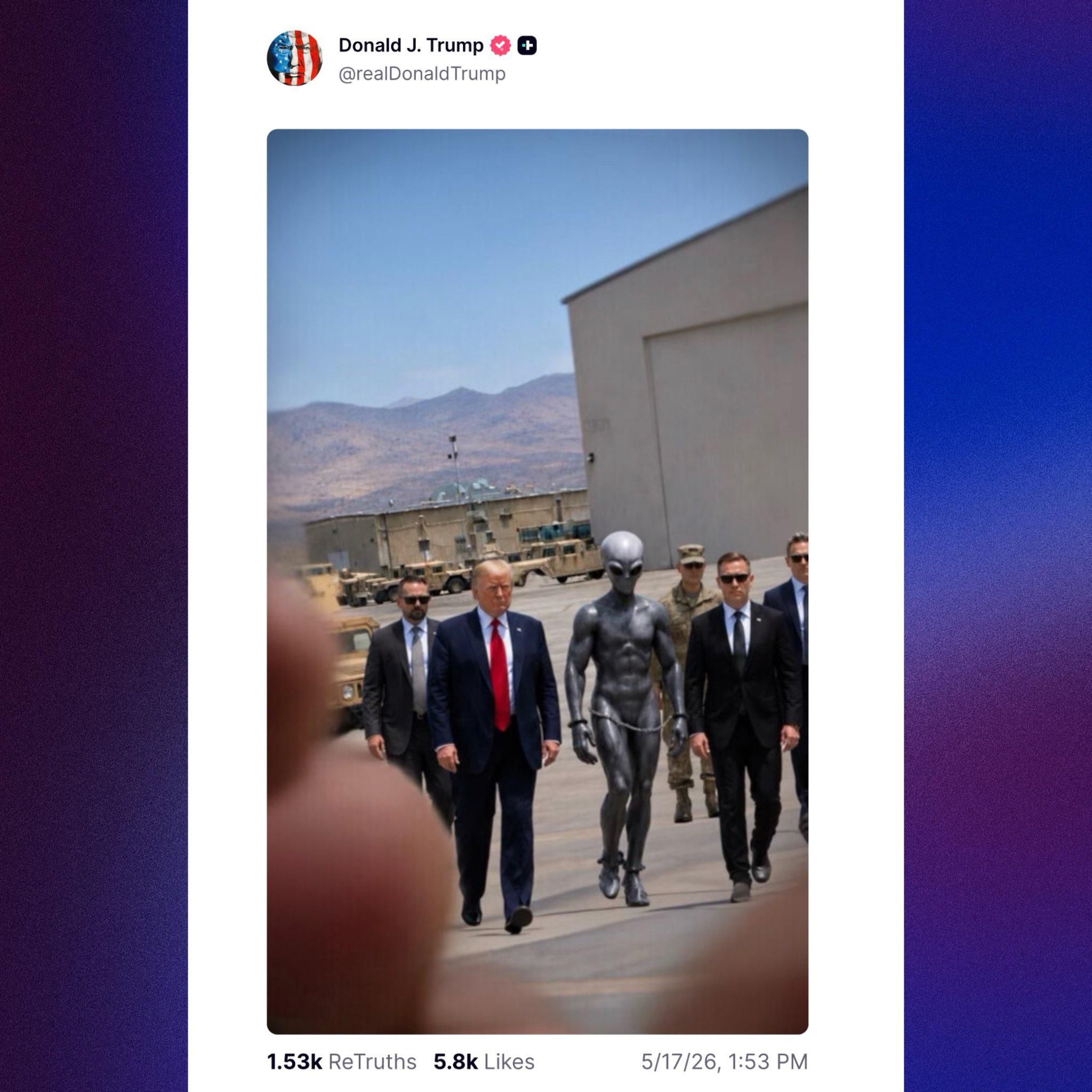 Трамп опублікував фото з інопланетянином і знову зіткнувся із жартами та осудом - 866038 Трамп опублікував фото з інопланетянином і знову зіткнувся із жартами та осудом - фото 866038