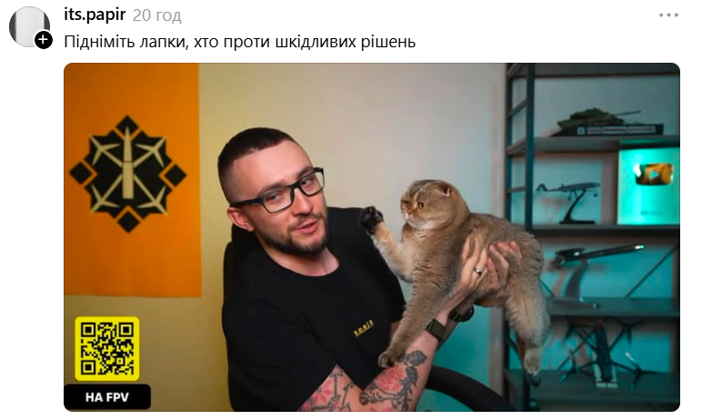 Кішка Сергія Стерненка підкорила Threads і стала мемом - 888186 Кішка Сергія Стерненка підкорила Threads і стала мемом - фото 888186