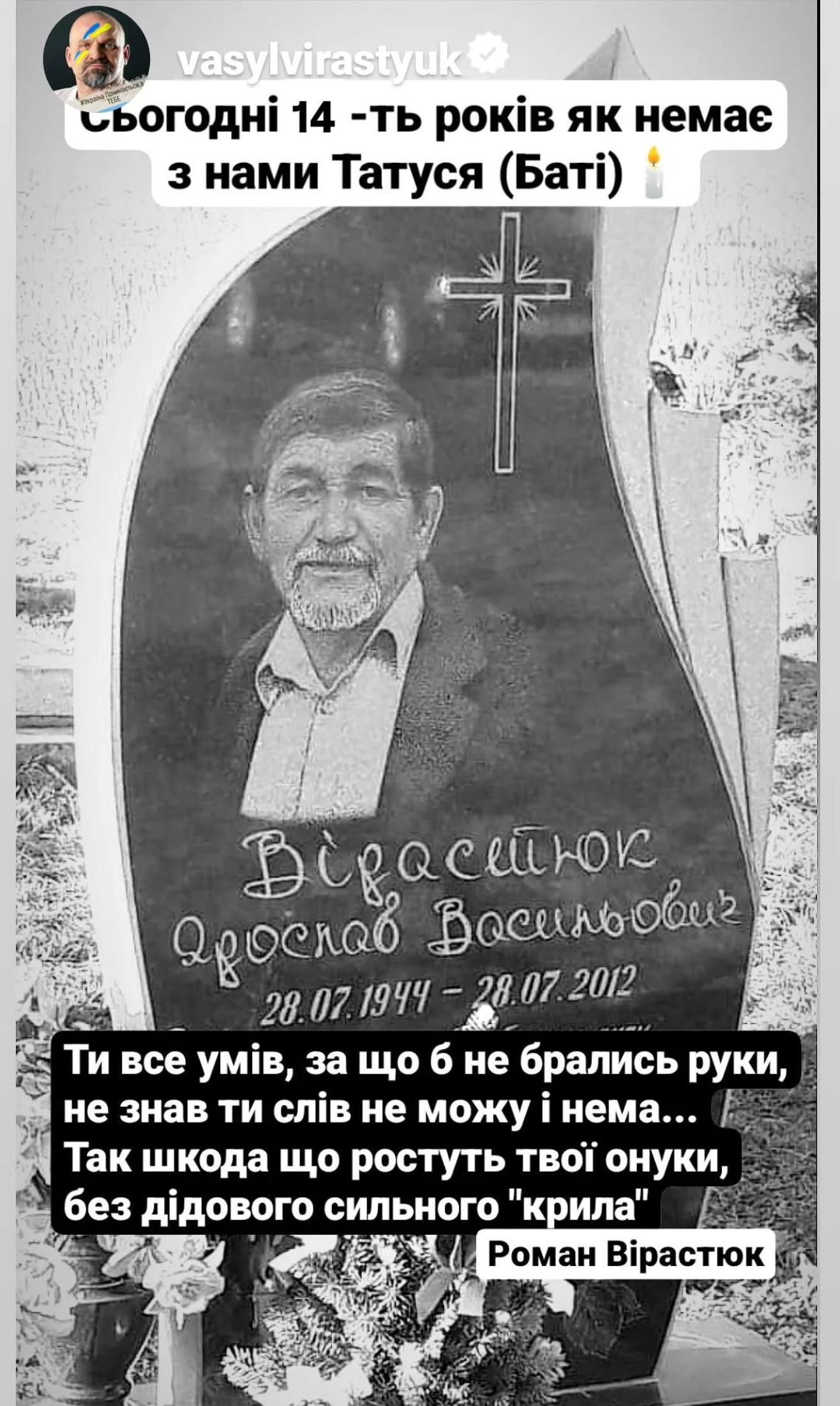 Василий Вирастюк показал могилу отца и растрогал до слез обращением в годовщину смерти - 892549 Василий Вирастюк показал могилу отца и растрогал до слез обращением в годовщину смерти - фото 892549