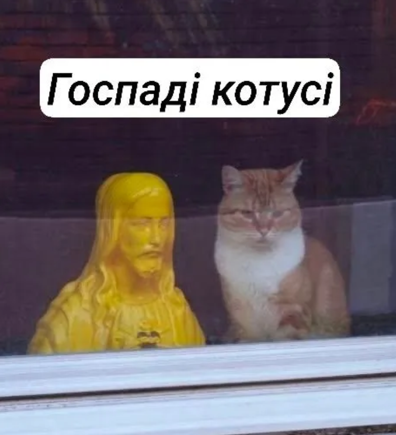 Кіт, що сидить зі статуєю Ісуса, став мемом у Threads - 921532 Кіт, що сидить зі статуєю Ісуса, став мемом у Threads - фото 921532